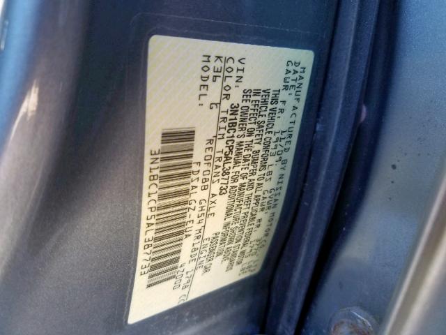 3N1BC1CP5AL387733 - 2010 NISSAN VERSA S GRAY photo 10