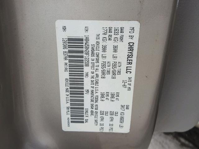 1A8HW58N28F122598 - 2008 CHRYSLER ASPEN LIMI BEIGE photo 10