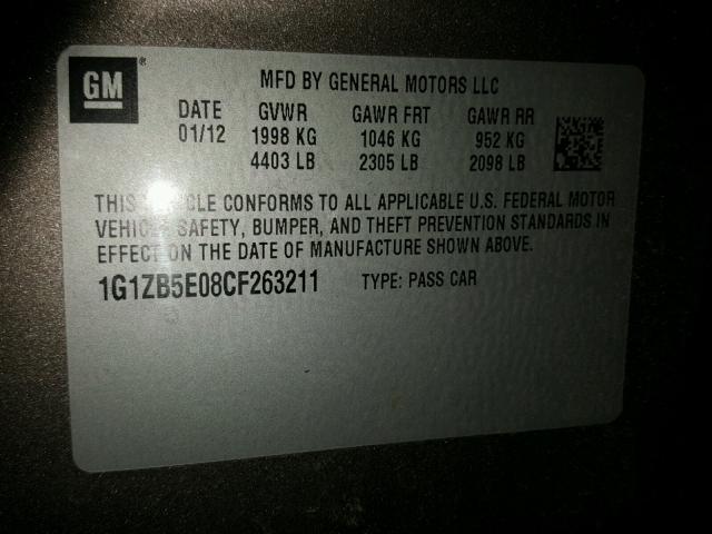 1G1ZB5E08CF263211 - 2012 CHEVROLET MALIBU LS 棕色 照片 10