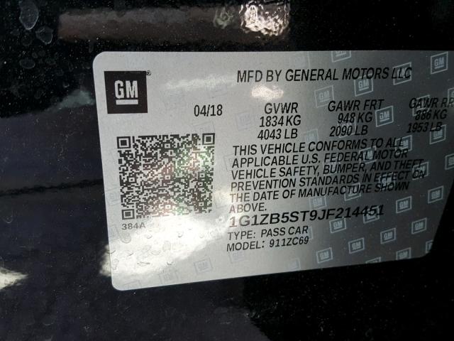 1G1ZB5ST9JF214451 - 2018 CHEVROLET MALIBU LS 黑色 照片 10