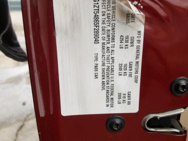 1G1ZT54865F289040 - 2005 CHEVROLET MALIBU LS 勃艮第红 照片 10