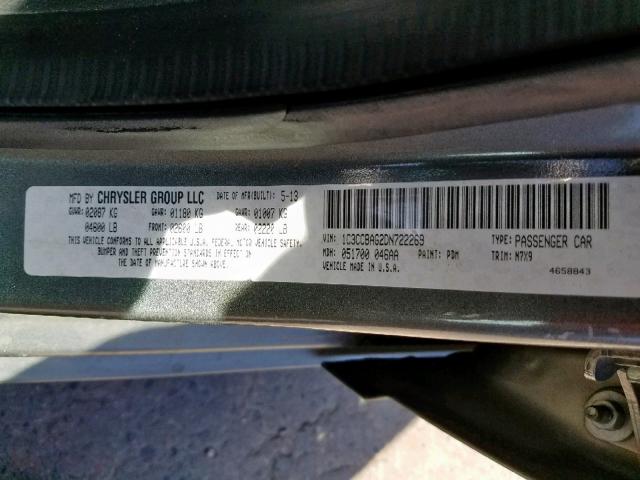 1C3CCBAG2DN722269 - 2013 CHRYSLER 200 LX GRAY photo 10