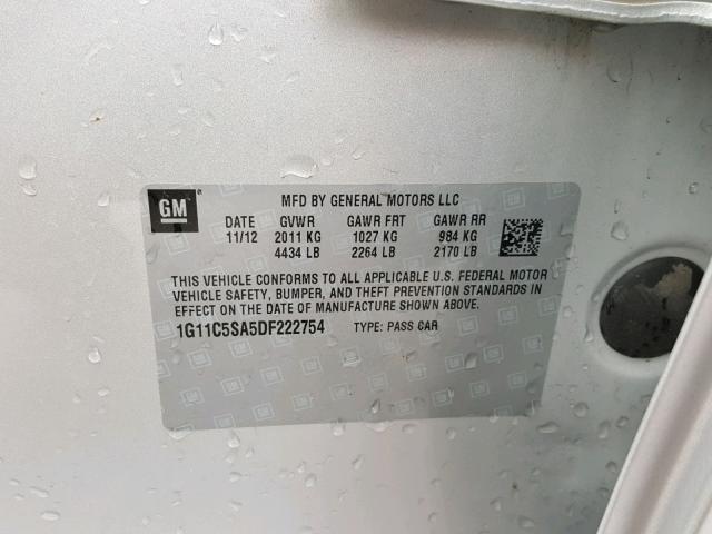 1G11C5SA5DF222754 - 2013 CHEVROLET MALIBU 1LT SILVER photo 10