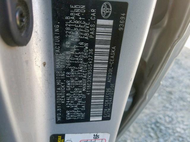 4T1BE32K95U542736 - 2005 TOYOTA CAMRY LE SILVER photo 10