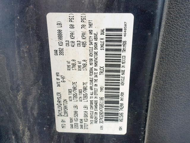 3D7KS28D47G851106 - 2007 DODGE RAM 2500 S GRAY photo 10