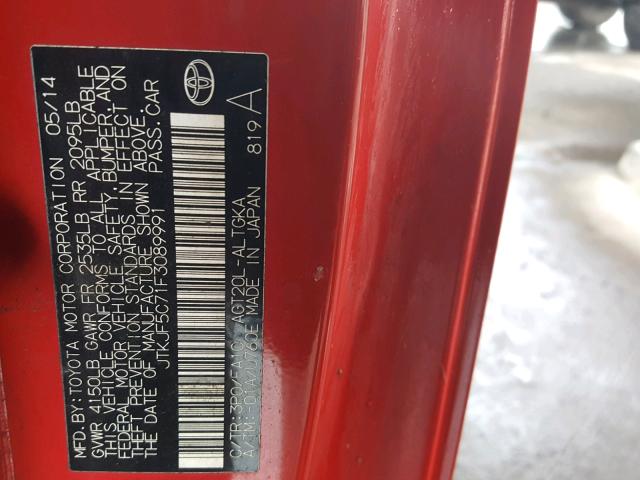 JTKJF5C71F3089991 - 2015 TOYOTA SCION TC RED photo 10