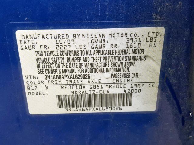 3N1AB6APXAL629026 - 2010 NISSAN SENTRA 2.0 BLUE photo 10