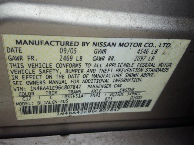 1N4BA41E96C807847 - 2006 NISSAN MAXIMA SE GOLD photo 10