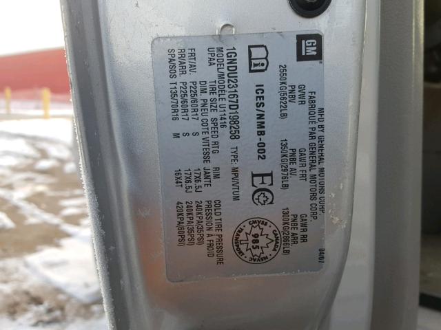 1GNDU23167D198258 - 2007 CHEVROLET UPLANDER L ვერცხლისფერი ფოტო 10