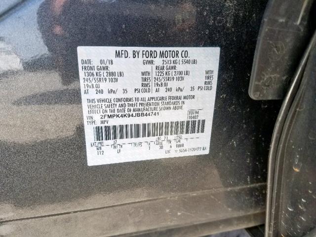 2FMPK4K94JBB44741 - 2018 FORD EDGE TITAN GRAY photo 10