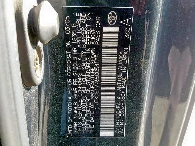 JTKDE177650054138 - 2005 TOYOTA SCION TC ნაცრისფერი ფოტო 10