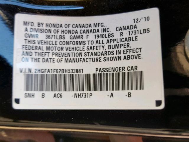 2HGFA1F62BH533881 - 2011 HONDA CIVIC LX-S Qara foto 10