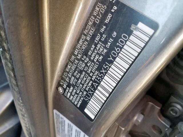 5UXFA135X5LY06100 - 2005 BMW X5 3.0I GRAY photo 10