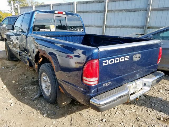 1B7GL22X4YS764753 - 2000 DODGE DAKOTA BLUE photo 3