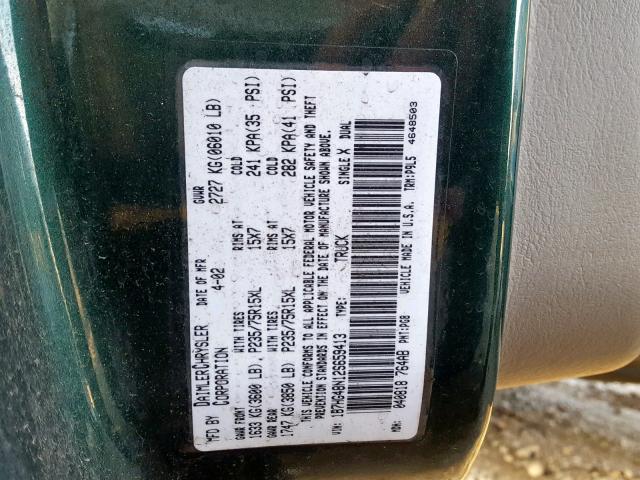 1B7HG48N12S659413 - 2002 DODGE DAKOTA QUA GREEN photo 10