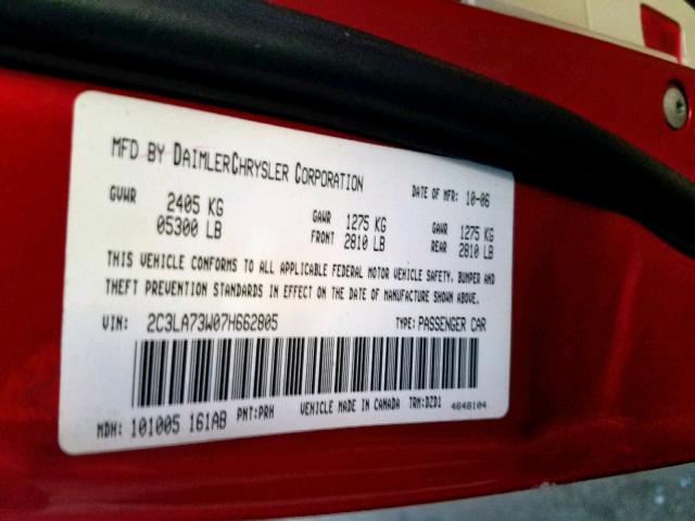 2C3LA73W07H662805 - 2007 CHRYSLER 300C SRT-8 RED photo 10