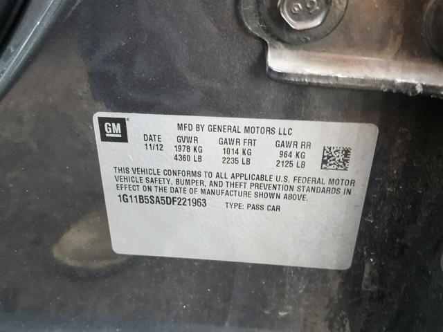 1G11B5SA5DF221963 - 2013 CHEVROLET MALIBU LS GRAY photo 10