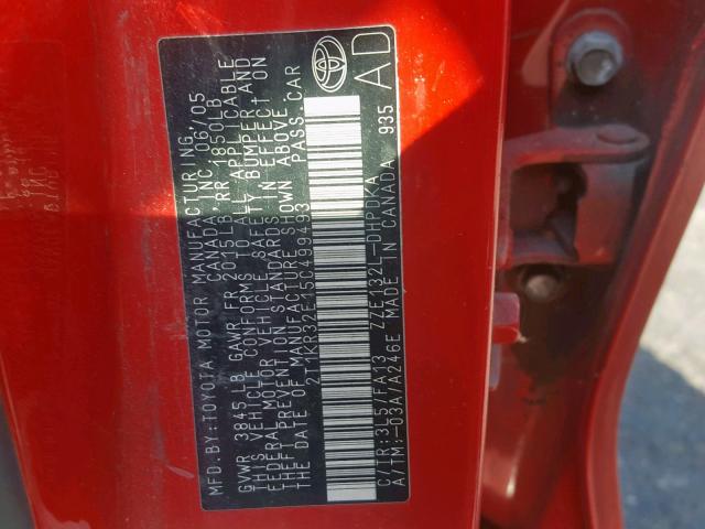 2T1KR32E15C499493 - 2005 TOYOTA MATRIX RED photo 10