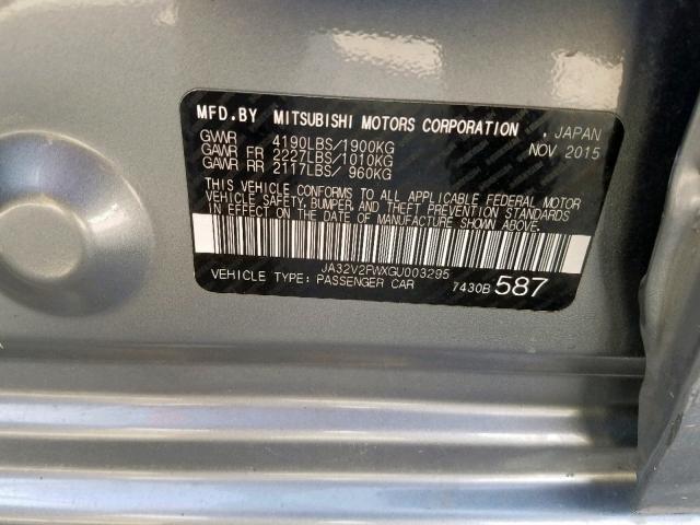 JA32V2FWXGU003295 - 2016 MITSUBISHI LANCER ES SILVER photo 10