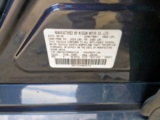 JNKCV61F89M362134 - 2009 INFINITI G37 GRAY photo 10