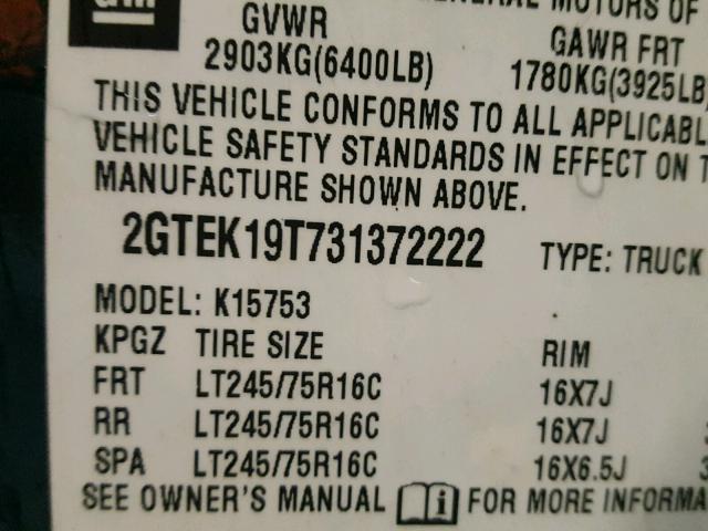 2GTEK19T731372222 - 2003 GMC NEW SIERRA GREEN photo 10