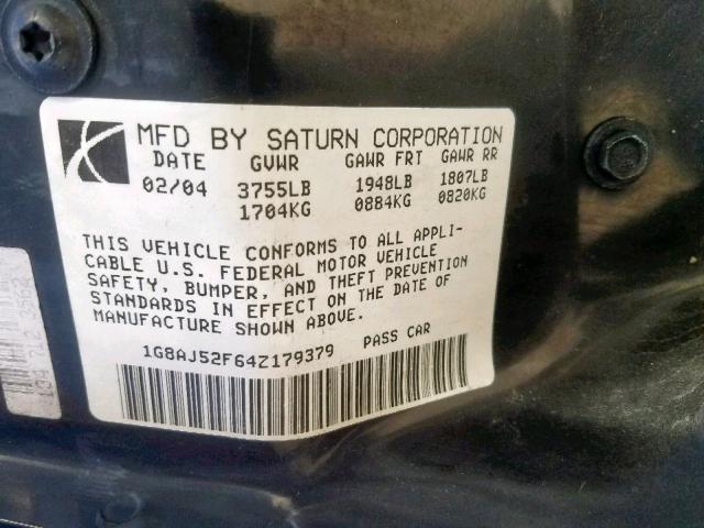 1G8AJ52F64Z179379 - 2004 SATURN ION LEVEL TAN photo 10