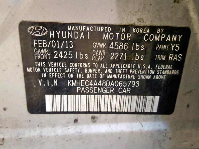 KMHEC4A48DA065793 - 2013 HYUNDAI SONATA HYB SILVER photo 10