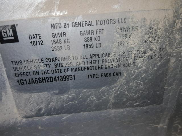 1G1JA6SH2D4139951 - 2013 CHEVROLET SONIC LS 银色 照片 10