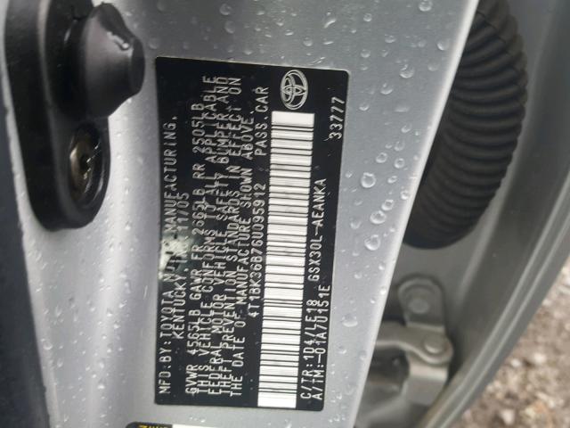 4T1BK36B76U095912 - 2006 TOYOTA AVALON XL SILVER photo 10