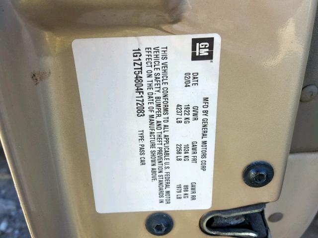 1G1ZT54804F172083 - 2004 CHEVROLET MALIBU LS Qızıl foto 10