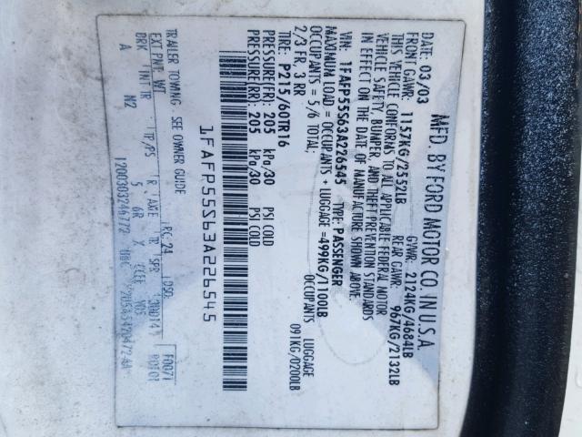 1FAFP55S63A226545 - 2003 FORD TAURUS SES WHITE photo 10