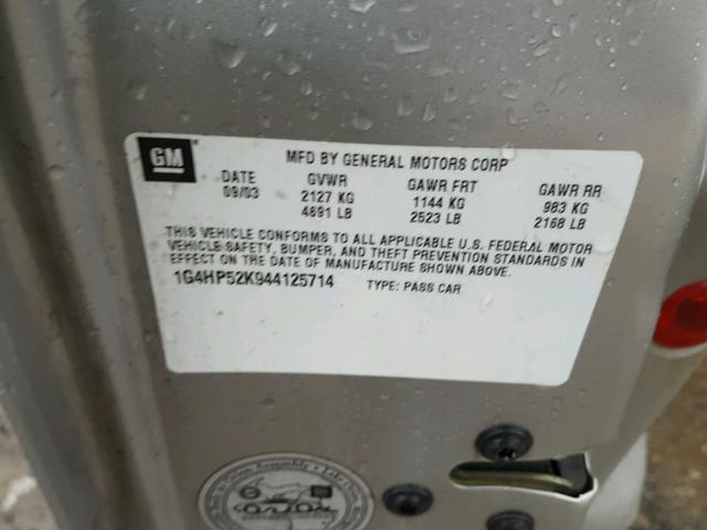 1G4HP52K944125714 - 2004 BUICK LESABRE CU GRAY photo 10