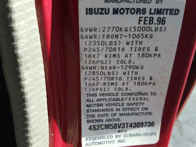 4S2CM58V3T4309736 - 1996 ISUZU RODEO S MAROON photo 10