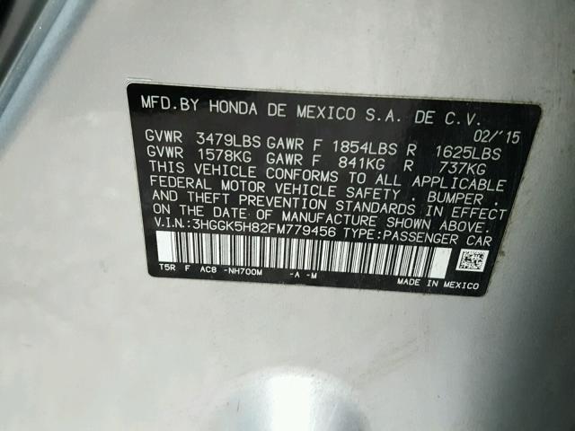 3HGGK5H82FM779456 - 2015 HONDA FIT EX SILVER photo 10