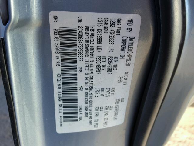 2C4GM68475R508377 - 2005 CHRYSLER PACIFICA T BLUE photo 10