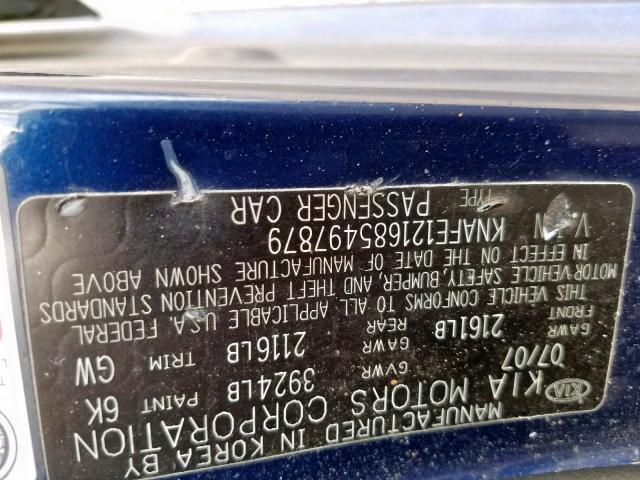 KNAFE121685497879 - 2008 KIA SPECTRA EX BLUE photo 10