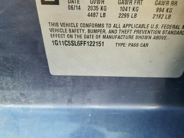 1G11C5SL6FF122151 - 2015 CHEVROLET MALIBU 1LT 蓝色 照片 10