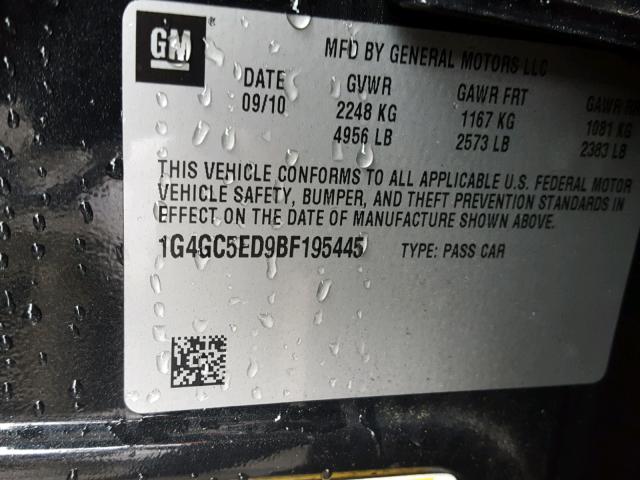 1G4GC5ED9BF195445 - 2011 BUICK LACROSSE C CHARCOAL photo 10