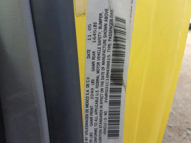 3VWRG31C16M408815 - 2006 VOLKSWAGEN NEW BEETLE 黄色 照片 10