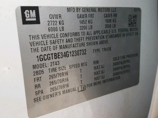 1GCGTBE34G1230732 - 2016 CHEVROLET COLORADO RED photo 10