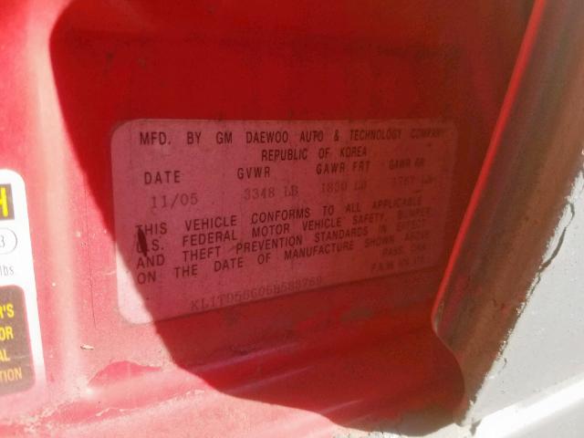 KL1TD56606B588769 - 2006 CHEVROLET AVEO BASE Сұр фото 10