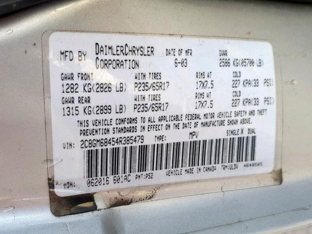 2C8GM68454R385479 - 2004 CHRYSLER PACIFICA SILVER photo 10