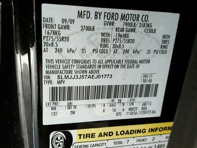 5LMJJ3J57AEJ01773 - 2010 LINCOLN NAVIGATOR 黑色 照片 10