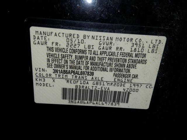 3N1AB6AP6AL697839 - 2010 NISSAN SENTRA 2.0 BLACK photo 10