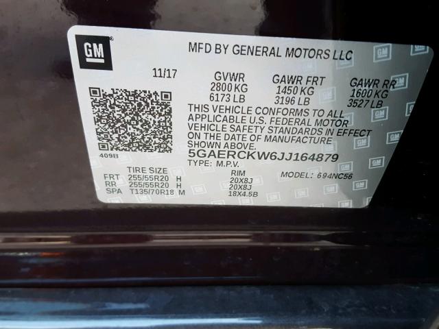 5GAERCKW6JJ164879 - 2018 BUICK ENCLAVE PR BURGUNDY photo 10