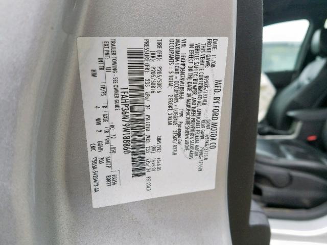 1FAHP36N79W188860 - 2009 FORD FOCUS SES SILVER photo 10