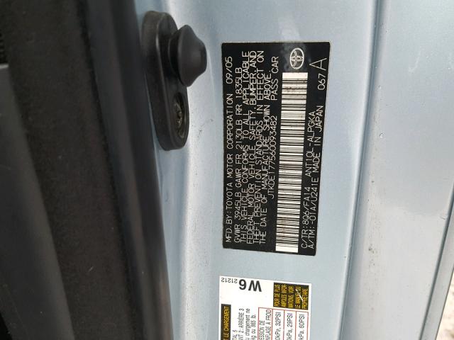 JTKDE177560093482 - 2006 TOYOTA SCION TC ტალღისფერი ფოტო 10