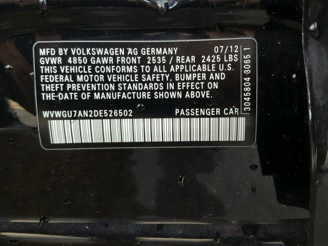 WVWGU7AN2DE526502 - 2013 VOLKSWAGEN CC VR6 4MO BLACK photo 10