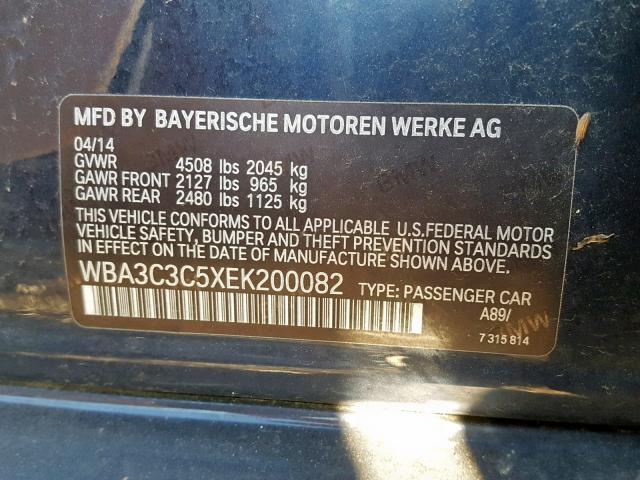 WBA3C3C5XEK200082 - 2014 BMW 320 I XDRI BLUE photo 10