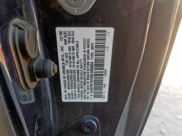 5J6YH18749L000804 - 2009 HONDA ELEMENT EX BLUE photo 10